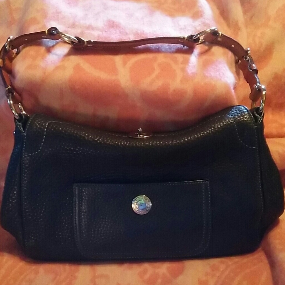 Coach Black Leather Purse. Brown Leather Trim